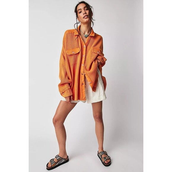 Free People Jackets & Blazers - Free People FP One Scout Jacket Top Waffle Knit Buttondown Oversized M 281577